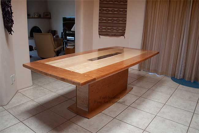 custom made contemporary dining table showing pedestal base